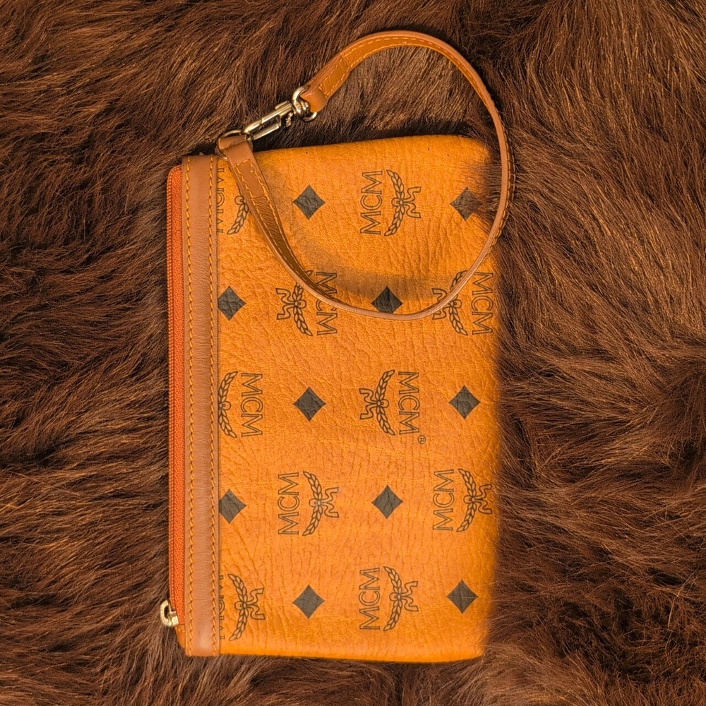 MCM Cognac Monogram Wristlet EUC